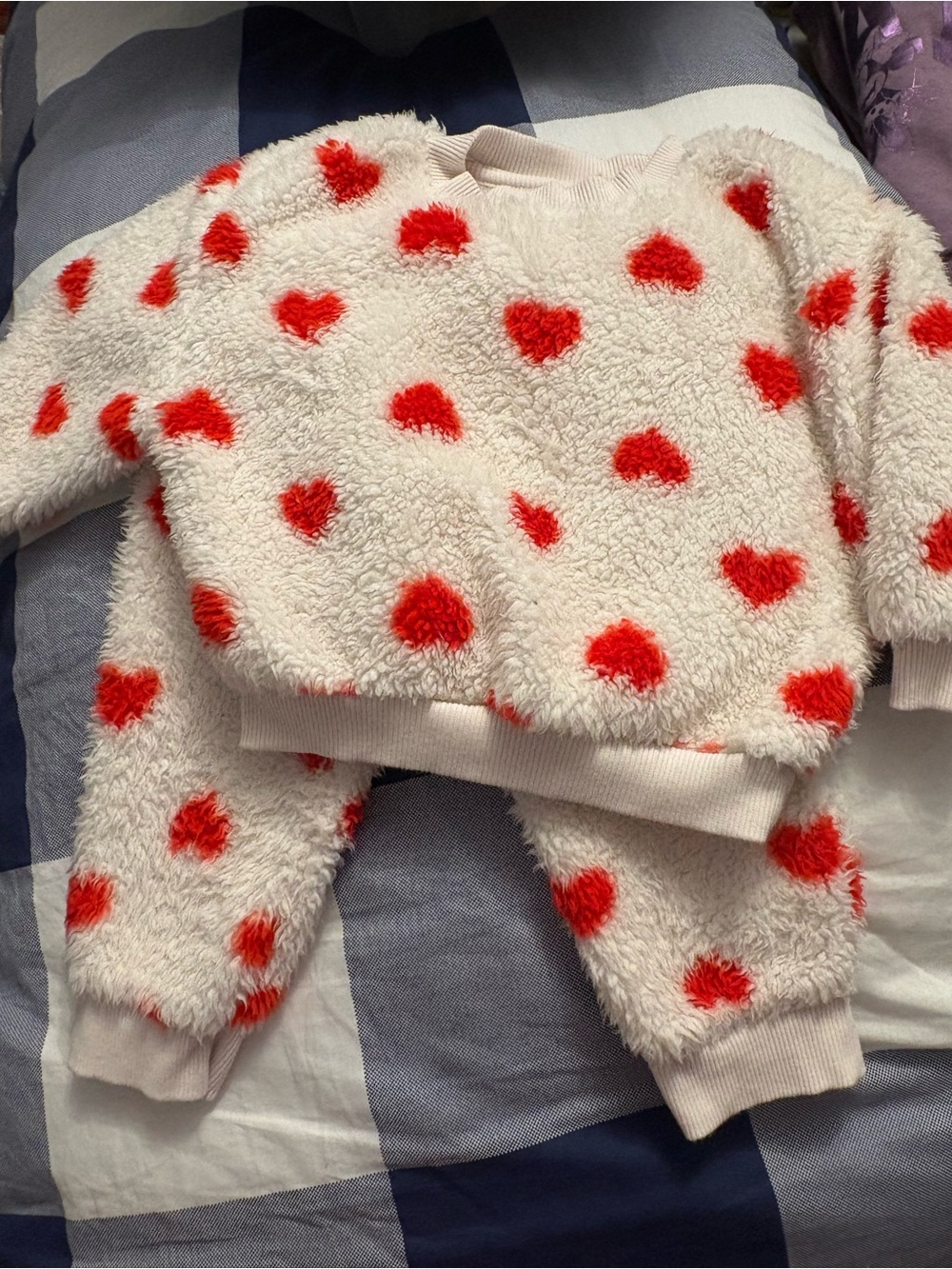 Cozy Heart Print Sherpa Sweatshirt and Joggers Set
